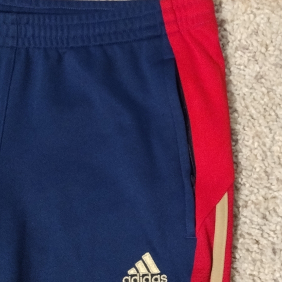 ADIDAS 3 Stripe Track Joggers Navy Red Gold - Picture 3 of 10